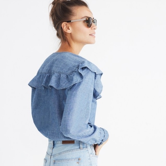 Madewell Tops - New MADEWELL Chambray Ruffle Yoke Top